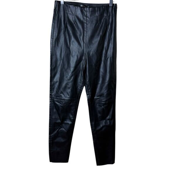 Zara Women’s Sz Medium Faux Leather Leggings Stretch Pants Black New NWT - Picture 1 of 6